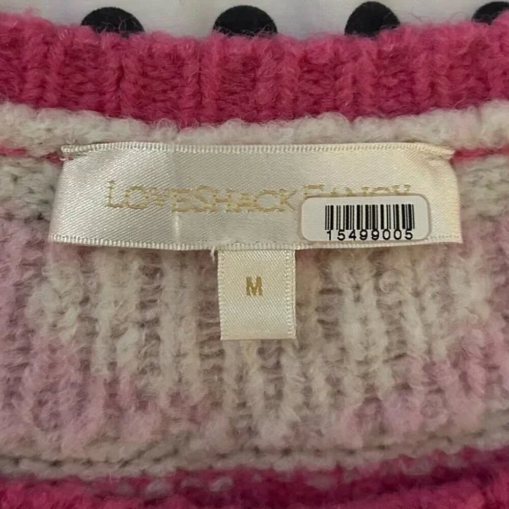 LoveShackFancy Dimples Crop Cardigan Dainty Cute Jacquared Pink Hearts Ribbons M - Picture 10 of 13